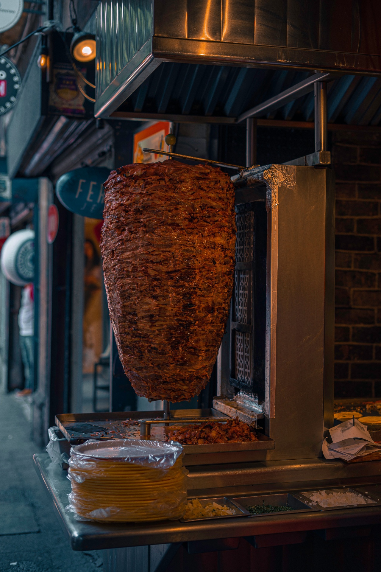 Hand-carved döner kebab on flatbread